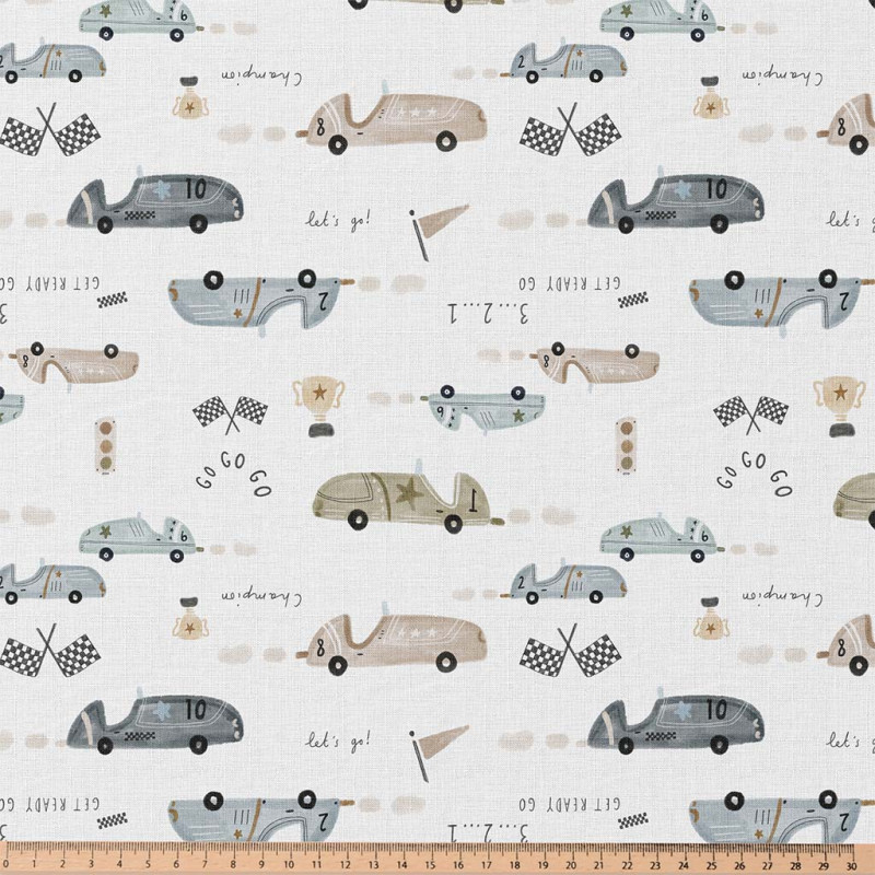Printed Cotton GOGOGO White / Blue
